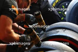 Pirelli tyre technicians. 13.09.2024. Formula 1 World Championship, Rd 17, Azerbaijan Grand Prix, Baku Street Circuit, Azerbaijan, Practice Day.