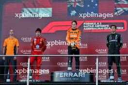 The podium (L to R): Tom Stallard (GBR) McLaren Race Engineer; Charles Leclerc (MON) Ferrari, second; Oscar Piastri (AUS) McLaren, race winner; George Russell (GBR) Mercedes AMG F1, third. 15.09.2024. Formula 1 World Championship, Rd 17, Azerbaijan Grand Prix, Baku Street Circuit, Azerbaijan, Race Day.