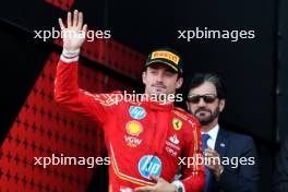 Charles Leclerc (MON) Ferrari celebrates his second position on the podium. 15.09.2024. Formula 1 World Championship, Rd 17, Azerbaijan Grand Prix, Baku Street Circuit, Azerbaijan, Race Day.