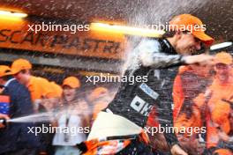 Race winner Oscar Piastri (AUS) McLaren celebrates with team mate Lando Norris (GBR) McLaren and the team. 15.09.2024. Formula 1 World Championship, Rd 17, Azerbaijan Grand Prix, Baku Street Circuit, Azerbaijan, Race Day.