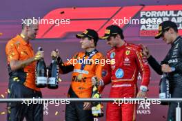 The podium (L to R): Tom Stallard (GBR) McLaren Race Engineer; Charles Leclerc (MON) Ferrari, second; Oscar Piastri (AUS) McLaren, race winner; George Russell (GBR) Mercedes AMG F1, third. 15.09.2024. Formula 1 World Championship, Rd 17, Azerbaijan Grand Prix, Baku Street Circuit, Azerbaijan, Race Day.