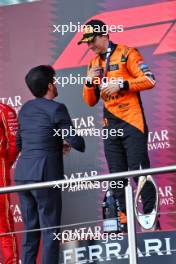 Race winner Oscar Piastri (AUS) McLaren celebrates on the podium. 15.09.2024. Formula 1 World Championship, Rd 17, Azerbaijan Grand Prix, Baku Street Circuit, Azerbaijan, Race Day.