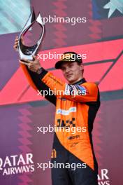 Race winner Oscar Piastri (AUS) McLaren celebrates on the podium. 15.09.2024. Formula 1 World Championship, Rd 17, Azerbaijan Grand Prix, Baku Street Circuit, Azerbaijan, Race Day.