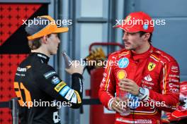 (L to R): Race winner Oscar Piastri (AUS) McLaren in parc ferme with second placed Charles Leclerc (MON) Ferrari. 15.09.2024. Formula 1 World Championship, Rd 17, Azerbaijan Grand Prix, Baku Street Circuit, Azerbaijan, Race Day.