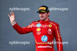 Charles Leclerc (MON) Ferrari celebrates his second position on the podium. 15.09.2024. Formula 1 World Championship, Rd 17, Azerbaijan Grand Prix, Baku Street Circuit, Azerbaijan, Race Day.