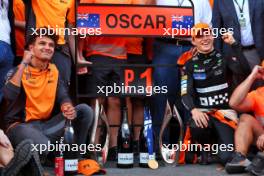 Race winner Oscar Piastri (AUS) McLaren celebrates with team mate Lando Norris (GBR) McLaren and the team. 15.09.2024. Formula 1 World Championship, Rd 17, Azerbaijan Grand Prix, Baku Street Circuit, Azerbaijan, Race Day.