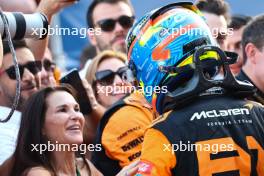 Race winner Oscar Piastri (AUS) McLaren celebrates in parc ferme with his mother Nicole Piastri (AUS). 15.09.2024. Formula 1 World Championship, Rd 17, Azerbaijan Grand Prix, Baku Street Circuit, Azerbaijan, Race Day.