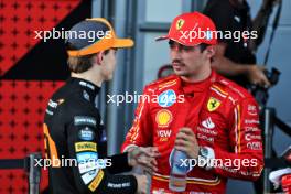 (L to R): Race winner Oscar Piastri (AUS) McLaren in parc ferme with second placed Charles Leclerc (MON) Ferrari. 15.09.2024. Formula 1 World Championship, Rd 17, Azerbaijan Grand Prix, Baku Street Circuit, Azerbaijan, Race Day.