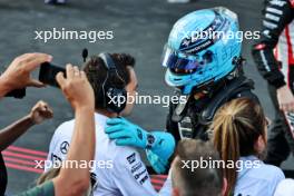 George Russell (GBR) Mercedes AMG F1 celebrates his third position in parc ferme. 15.09.2024. Formula 1 World Championship, Rd 17, Azerbaijan Grand Prix, Baku Street Circuit, Azerbaijan, Race Day.