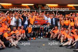 Race winner Oscar Piastri (AUS) McLaren celebrates with team mate Lando Norris (GBR) McLaren and the team. 15.09.2024. Formula 1 World Championship, Rd 17, Azerbaijan Grand Prix, Baku Street Circuit, Azerbaijan, Race Day.