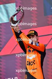 Race winner Oscar Piastri (AUS) McLaren celebrates on the podium. 15.09.2024. Formula 1 World Championship, Rd 17, Azerbaijan Grand Prix, Baku Street Circuit, Azerbaijan, Race Day.