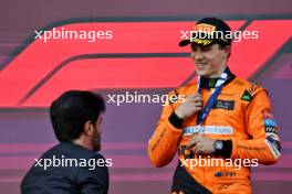 Race winner Oscar Piastri (AUS) McLaren celebrates on the podium. 15.09.2024. Formula 1 World Championship, Rd 17, Azerbaijan Grand Prix, Baku Street Circuit, Azerbaijan, Race Day.