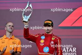 Charles Leclerc (MON) Ferrari celebrates his second position on the podium. 15.09.2024. Formula 1 World Championship, Rd 17, Azerbaijan Grand Prix, Baku Street Circuit, Azerbaijan, Race Day.