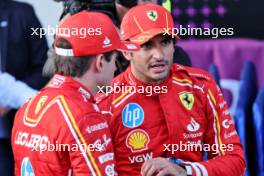 Third placed Carlos Sainz Jr (ESP) Ferrari in qualifying parc ferme with pole sitter Charles Leclerc (MON) Ferrari. 14.09.2024. Formula 1 World Championship, Rd 17, Azerbaijan Grand Prix, Baku Street Circuit, Azerbaijan, Qualifying Day.