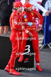 (L to R): Pole sitter Charles Leclerc (MON) Ferrari in qualifying parc ferme with third placed team mate Carlos Sainz Jr (ESP) Ferrari. 14.09.2024. Formula 1 World Championship, Rd 17, Azerbaijan Grand Prix, Baku Street Circuit, Azerbaijan, Qualifying Day.