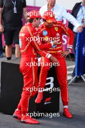 (L to R): Pole sitter Charles Leclerc (MON) Ferrari in qualifying parc ferme with third placed team mate Carlos Sainz Jr (ESP) Ferrari. 14.09.2024. Formula 1 World Championship, Rd 17, Azerbaijan Grand Prix, Baku Street Circuit, Azerbaijan, Qualifying Day.