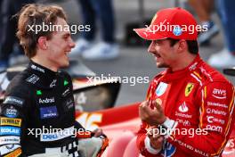 (L to R): Second placed Oscar Piastri (AUS) McLaren in qualifying parc ferme with pole sitter Charles Leclerc (MON) Ferrari. 14.09.2024. Formula 1 World Championship, Rd 17, Azerbaijan Grand Prix, Baku Street Circuit, Azerbaijan, Qualifying Day.