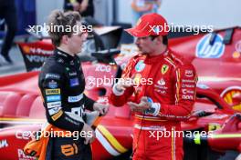 (L to R): Second placed Oscar Piastri (AUS) McLaren in qualifying parc ferme with pole sitter Charles Leclerc (MON) Ferrari. 14.09.2024. Formula 1 World Championship, Rd 17, Azerbaijan Grand Prix, Baku Street Circuit, Azerbaijan, Qualifying Day.