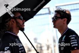 (L to R): Lewis Hamilton (GBR) Mercedes AMG F1 and team mate George Russell (GBR) Mercedes AMG F1 on the drivers' parade. 15.09.2024. Formula 1 World Championship, Rd 17, Azerbaijan Grand Prix, Baku Street Circuit, Azerbaijan, Race Day.