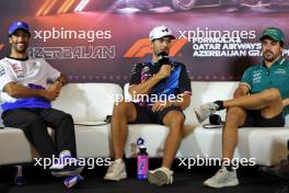 (L to R): Daniel Ricciardo (AUS) RB; Pierre Gasly (FRA) Alpine F1 Team; and Fernando Alonso (ESP) Aston Martin F1 Team, in the FIA Press Conference. 12.09.2024. Formula 1 World Championship, Rd 17, Azerbaijan Grand Prix, Baku Street Circuit, Azerbaijan, Preparation Day.