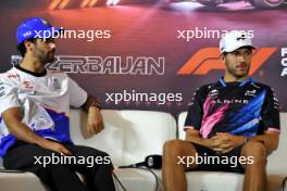 (L to R): Daniel Ricciardo (AUS) RB and Pierre Gasly (FRA) Alpine F1 Team in the FIA Press Conference. 12.09.2024. Formula 1 World Championship, Rd 17, Azerbaijan Grand Prix, Baku Street Circuit, Azerbaijan, Preparation Day.