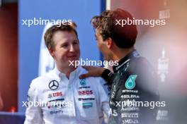 Race winner George Russell (GBR) Mercedes AMG F1 in parc ferme with Joey McMillan (GBR) Mercedes AMG F1 Lead Race Strategist. 28.07.2024. Formula 1 World Championship, Rd 14, Belgian Grand Prix, Spa Francorchamps, Belgium, Race Day.