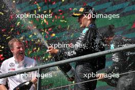 Race winner George Russell (GBR) Mercedes AMG F1 celebrates on the podium. 28.07.2024. Formula 1 World Championship, Rd 14, Belgian Grand Prix, Spa Francorchamps, Belgium, Race Day.