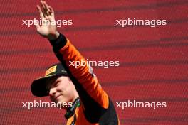 Oscar Piastri (AUS) McLaren celebrates his third position on the podium. 28.07.2024. Formula 1 World Championship, Rd 14, Belgian Grand Prix, Spa Francorchamps, Belgium, Race Day.