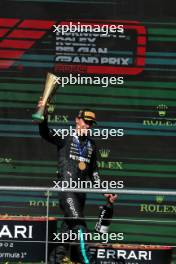 Race winner George Russell (GBR) Mercedes AMG F1 celebrates on the podium. 28.07.2024. Formula 1 World Championship, Rd 14, Belgian Grand Prix, Spa Francorchamps, Belgium, Race Day.