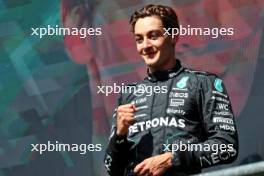 Race winner George Russell (GBR) Mercedes AMG F1 celebrates on the podium. 28.07.2024. Formula 1 World Championship, Rd 14, Belgian Grand Prix, Spa Francorchamps, Belgium, Race Day.