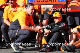 (L to R): Zak Brown (USA) McLaren Executive Director with Oscar Piastri (AUS) McLaren. 28.07.2024. Formula 1 World Championship, Rd 14, Belgian Grand Prix, Spa Francorchamps, Belgium, Race Day.