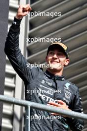 Race winner George Russell (GBR) Mercedes AMG F1 celebrates on the podium. 28.07.2024. Formula 1 World Championship, Rd 14, Belgian Grand Prix, Spa Francorchamps, Belgium, Race Day.