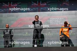 The podium (L to R): Lewis Hamilton (GBR) Mercedes AMG F1, second; George Russell (GBR) Mercedes AMG F1, race winner; Oscar Piastri (AUS) McLaren, third. 28.07.2024. Formula 1 World Championship, Rd 14, Belgian Grand Prix, Spa Francorchamps, Belgium, Race Day.