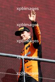 Oscar Piastri (AUS) McLaren celebrates his third position on the podium. 28.07.2024. Formula 1 World Championship, Rd 14, Belgian Grand Prix, Spa Francorchamps, Belgium, Race Day.