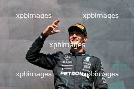 Race winner George Russell (GBR) Mercedes AMG F1 celebrates on the podium. 28.07.2024. Formula 1 World Championship, Rd 14, Belgian Grand Prix, Spa Francorchamps, Belgium, Race Day.