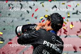 Race winner George Russell (GBR) Mercedes AMG F1 celebrates on the podium. 28.07.2024. Formula 1 World Championship, Rd 14, Belgian Grand Prix, Spa Francorchamps, Belgium, Race Day.