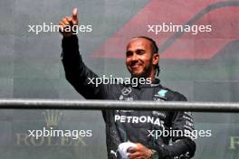 Lewis Hamilton (GBR) Mercedes AMG F1 celebrates his second position on the podium. 28.07.2024. Formula 1 World Championship, Rd 14, Belgian Grand Prix, Spa Francorchamps, Belgium, Race Day.