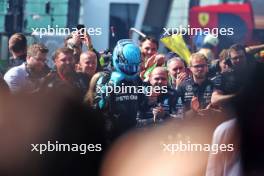 Race winner George Russell (GBR) Mercedes AMG F1 celebrates in parc ferme. 28.07.2024. Formula 1 World Championship, Rd 14, Belgian Grand Prix, Spa Francorchamps, Belgium, Race Day.