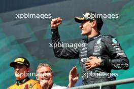 Race winner George Russell (GBR) Mercedes AMG F1 celebrates on the podium. 28.07.2024. Formula 1 World Championship, Rd 14, Belgian Grand Prix, Spa Francorchamps, Belgium, Race Day.