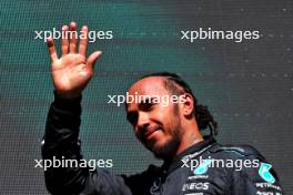 Lewis Hamilton (GBR) Mercedes AMG F1 celebrates his second position on the podium. 28.07.2024. Formula 1 World Championship, Rd 14, Belgian Grand Prix, Spa Francorchamps, Belgium, Race Day.