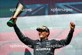 Race winner George Russell (GBR) Mercedes AMG F1 celebrates on the podium. 28.07.2024. Formula 1 World Championship, Rd 14, Belgian Grand Prix, Spa Francorchamps, Belgium, Race Day.