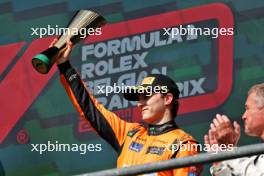 Oscar Piastri (AUS) McLaren celebrates his third position on the podium. 28.07.2024. Formula 1 World Championship, Rd 14, Belgian Grand Prix, Spa Francorchamps, Belgium, Race Day.