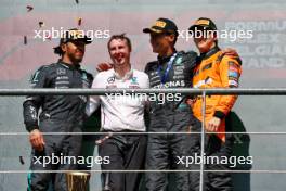 The podium (L to R): Lewis Hamilton (GBR) Mercedes AMG F1, second; Joey McMillan (GBR) Mercedes AMG F1 Lead Race Strategist; George Russell (GBR) Mercedes AMG F1, race winner; Oscar Piastri (AUS) McLaren, third. 28.07.2024. Formula 1 World Championship, Rd 14, Belgian Grand Prix, Spa Francorchamps, Belgium, Race Day.