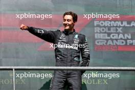 Race winner George Russell (GBR) Mercedes AMG F1 celebrates on the podium. 28.07.2024. Formula 1 World Championship, Rd 14, Belgian Grand Prix, Spa Francorchamps, Belgium, Race Day.