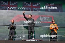 The podium (L to R): Lewis Hamilton (GBR) Mercedes AMG F1, second; George Russell (GBR) Mercedes AMG F1, race winner; Oscar Piastri (AUS) McLaren, third. 28.07.2024. Formula 1 World Championship, Rd 14, Belgian Grand Prix, Spa Francorchamps, Belgium, Race Day.