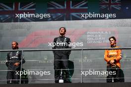 The podium (L to R): Lewis Hamilton (GBR) Mercedes AMG F1, second; George Russell (GBR) Mercedes AMG F1, race winner; Oscar Piastri (AUS) McLaren, third. 28.07.2024. Formula 1 World Championship, Rd 14, Belgian Grand Prix, Spa Francorchamps, Belgium, Race Day.