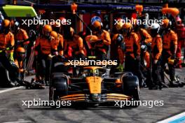 Lando Norris (GBR) McLaren MCL38 makes a pit stop. 28.07.2024. Formula 1 World Championship, Rd 14, Belgian Grand Prix, Spa Francorchamps, Belgium, Race Day.