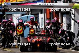 Esteban Ocon (FRA) Alpine F1 Team A524 makes a pit stop. 28.07.2024. Formula 1 World Championship, Rd 14, Belgian Grand Prix, Spa Francorchamps, Belgium, Race Day.