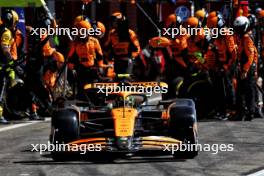 Lando Norris (GBR) McLaren MCL38 makes a pit stop. 28.07.2024. Formula 1 World Championship, Rd 14, Belgian Grand Prix, Spa Francorchamps, Belgium, Race Day.