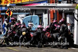 Esteban Ocon (FRA) Alpine F1 Team A524 makes a pit stop. 28.07.2024. Formula 1 World Championship, Rd 14, Belgian Grand Prix, Spa Francorchamps, Belgium, Race Day.